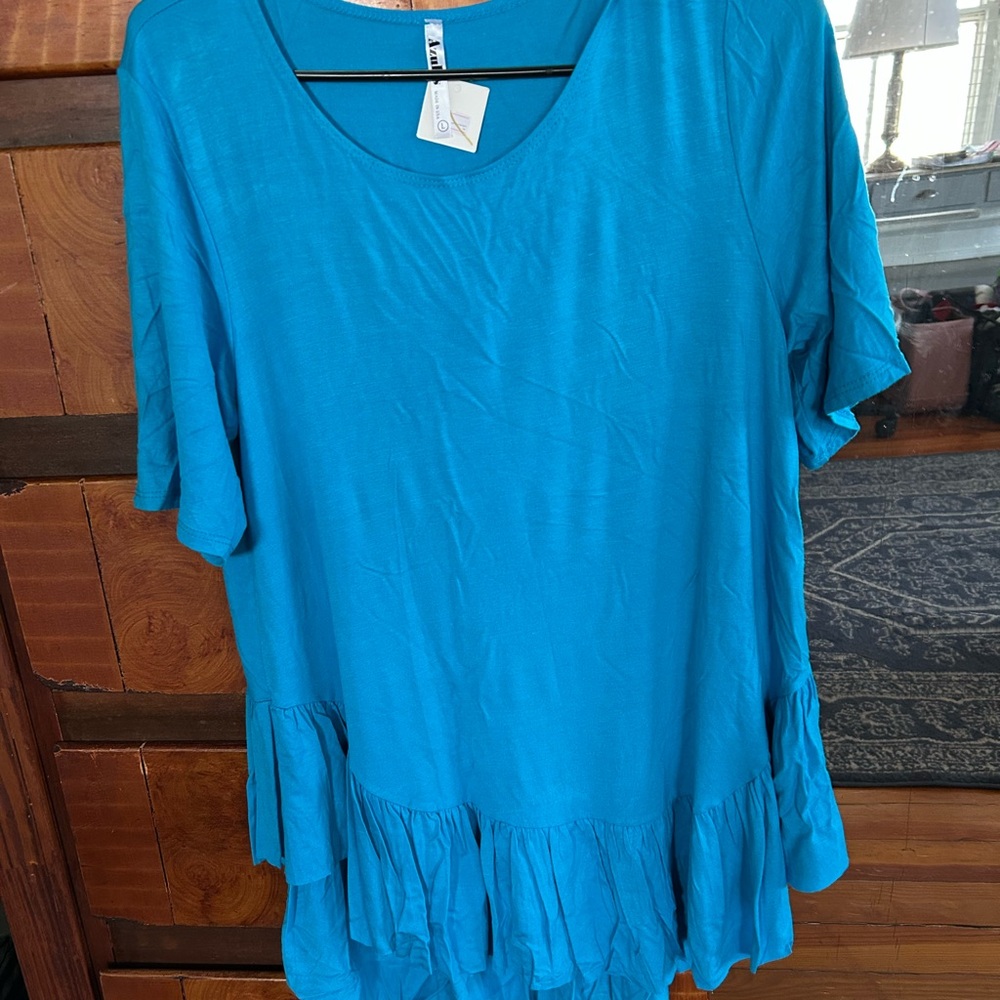 Women's Blue Ruffle Hem Top